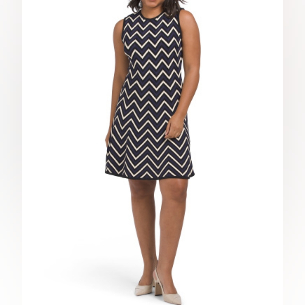 NWT Shoshanna Purple Cream Black Striped Zig Zag Formal Sleeveless Dress XL